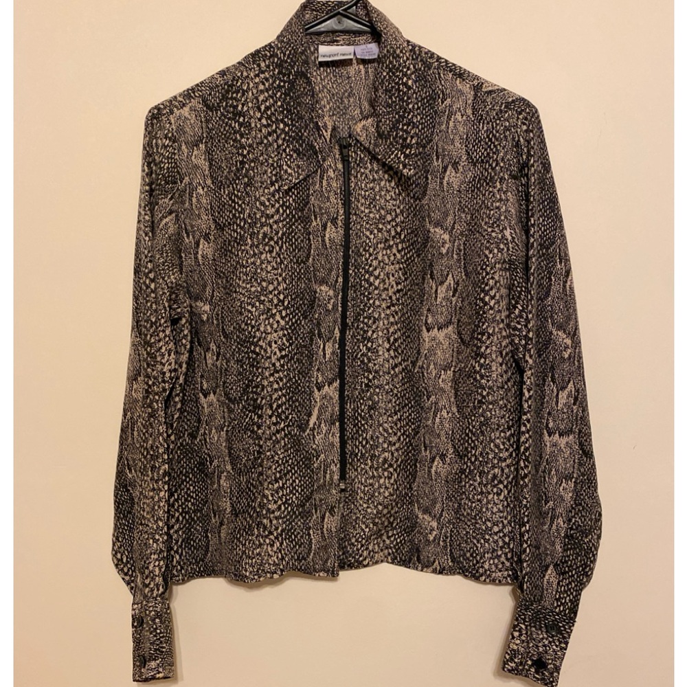 Vintage 100% Silk  Snake Skin Print Blouse Front zipper Long Sleeves Size 6 Soft